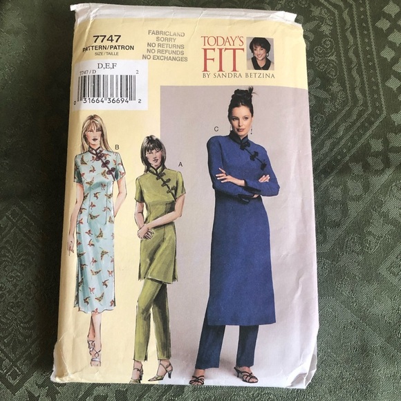 7747 VOGUE BETZINA MANDARIN TUNIC, DRESS, CROP PANTS PATTERN - sizes - D-E-F - Picture 7 of 7